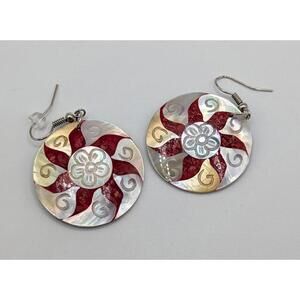 Round Dangle Earrings with Sunburst and Floral Design